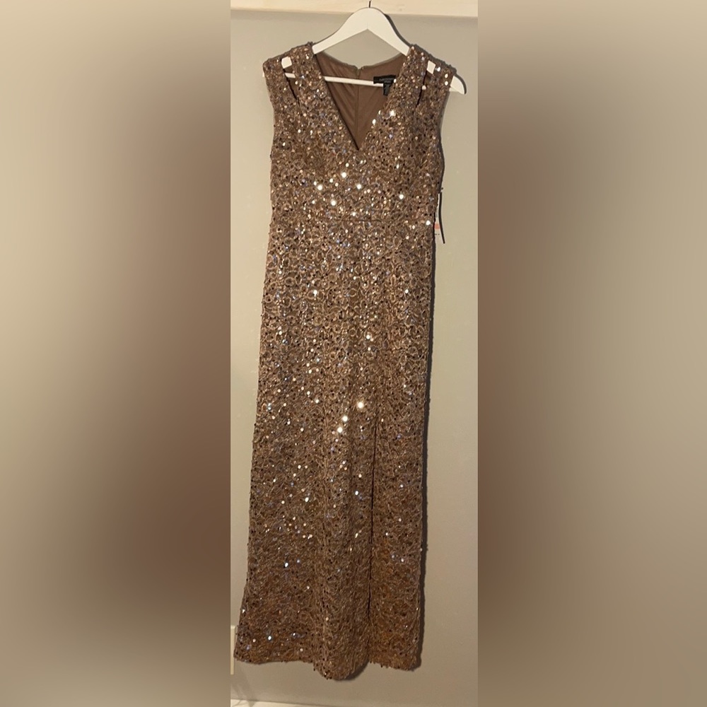 10P Gold Sequin Floor Length Dress